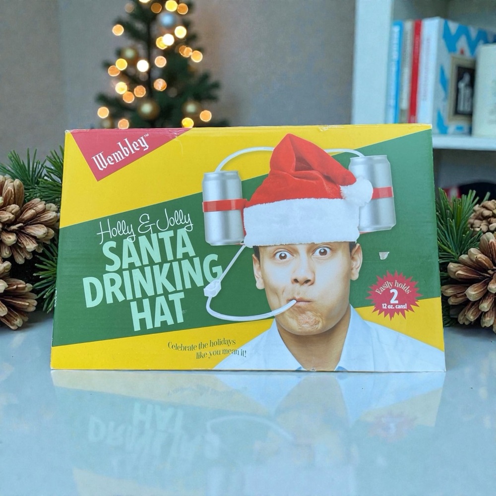 Wembley Holly & Jolly Santa Drinking Hat - Red and White